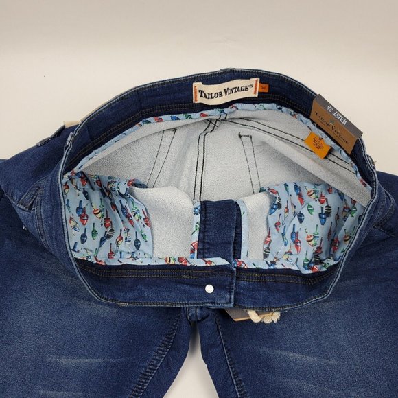 Tailor Vintage Mens Smart Denim Stretch Jean Shorts Blue 36X11 Cotton - Picture 3 of 10